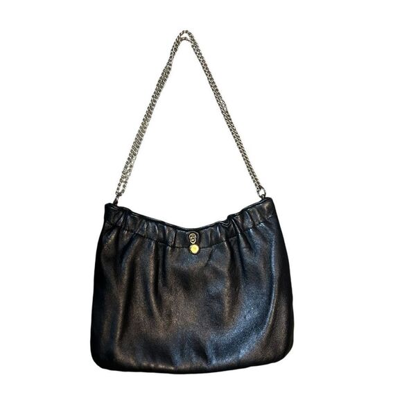 Vintage Ande Black Leather Clutch Evening Bag Purse Handbag Shoulder Bag - Picture 1 of 12
